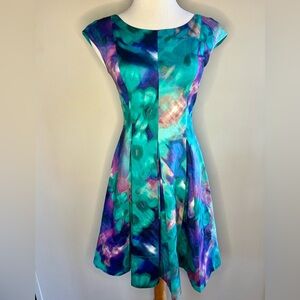 Eliza J Teal and Purple Floral Tie Dye Midi Dress